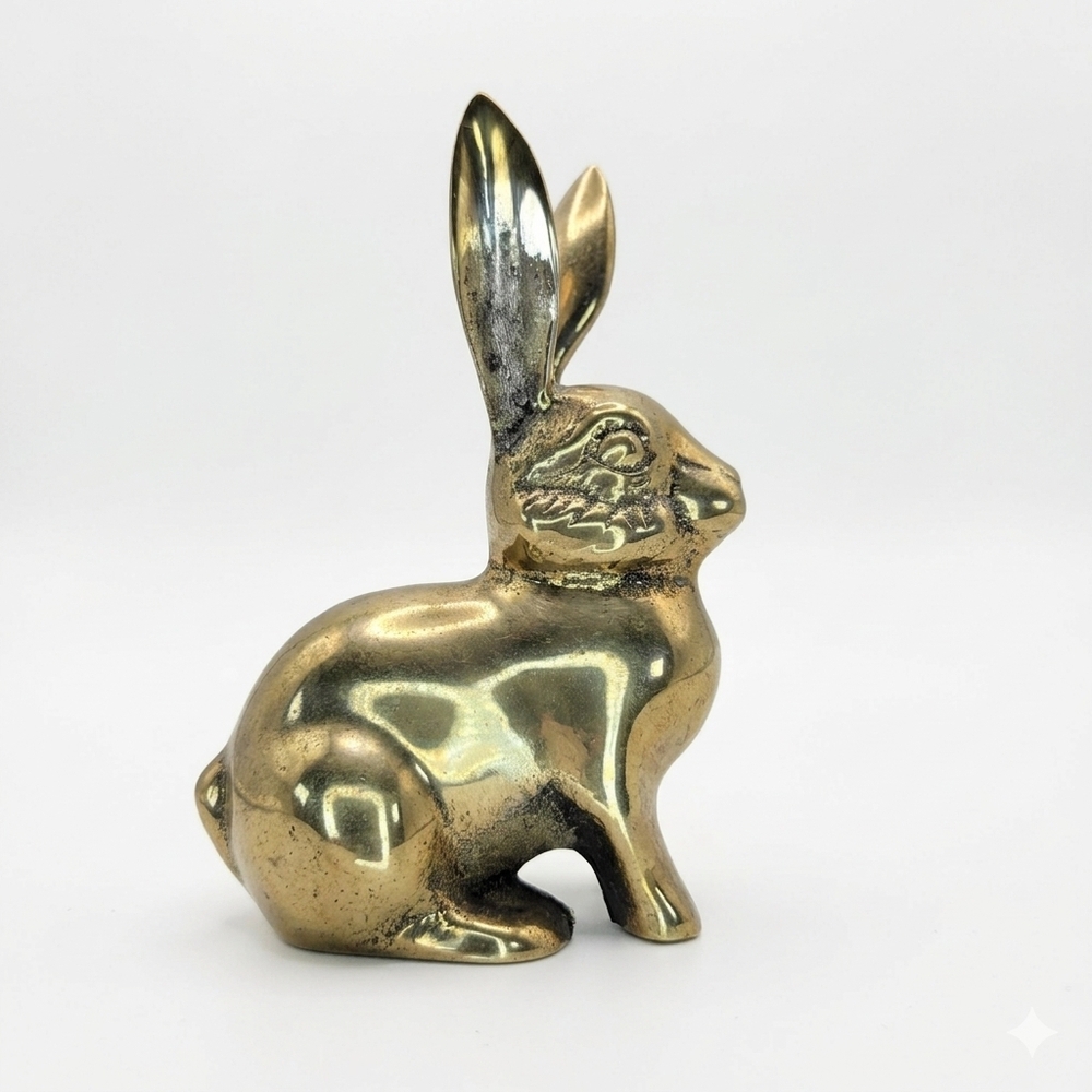 Vintage Polished Brass Sitting Rabbit Figurine MCM Kitsch Grandmillenial Glam